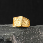 925 Sterling Silver Minimalist Men's Ring with Gold Plated // Yellow (10.5)