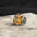 925 Sterling Silver Citrine Stone Men's Ring // Silver + Yellow (10)