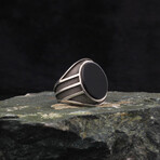 925 Sterling Silver Onyx Stone Minimalist Men's Ring // Silver + Black (9.5)