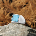 925 Sterling Silver Turquoise Stone Men Minimalist Silver Ring // Silver + Blue (7)
