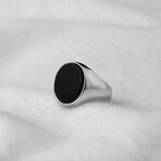 925 Sterling Silver Black Onyx Stone Men's Ring // Style 3 // Silver + Black (10.5)