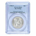 1936-S Bay Bridge Commemorative Half Dollar // PCGS Certified MS64 // Deluxe Collector's Pouch