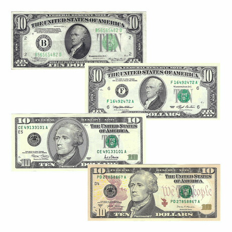 Evolution of the $10 Bill // Set of 4 // 1934-Present // Lightly Circulated to Uncirculated