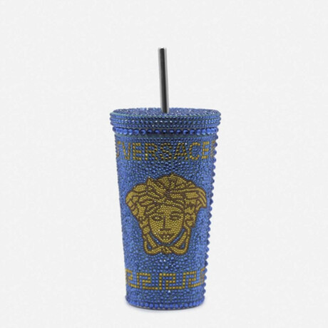 Versace Medusa Travel Mug With All-Over Crystals // Blue + Gold