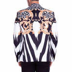 Zebra + Leopard Flourish Detail Blazer // Black + White (US: 44R)