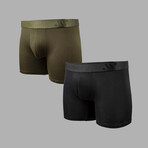 ALPHX Everyday Comfort // MDRN Boxer Brief // 2 Pack // Midnight Black + Moss Green (Small)