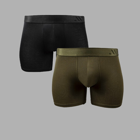 ALPHX Everyday Comfort // ATHLTC Boxer Brief // 2 Pack // Midnight Black + Moss Green (Medium)