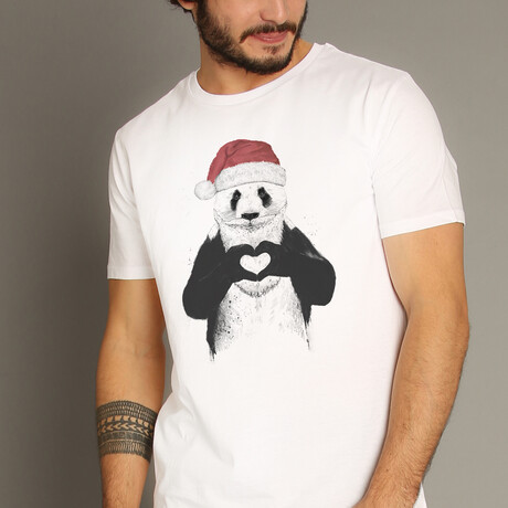 Santa Panda T-Shirt // White (Large)