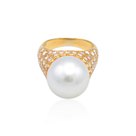 Fine Jewelry // 18K Yellow Gold South Sea Pearl + Diamond Ring // Ring Size: 5 // Pre-Owned