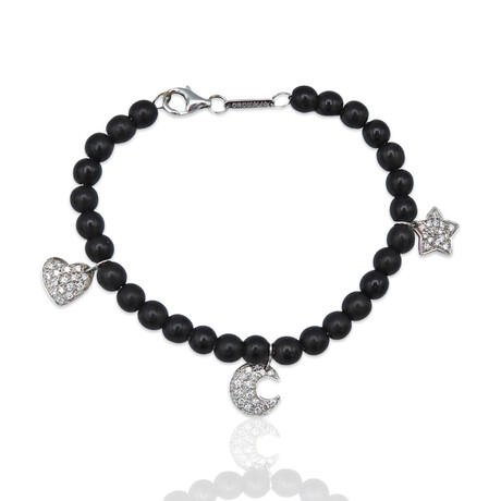 Oromailia // 18K White Gold Diamond + Black Wood Bracelet // 7" // Pre-Owned
