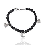 Oromailia // 18K White Gold Diamond + Black Wood Bracelet // 7" // Pre-Owned