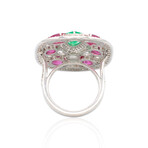 Estate // 18K White Gold Diamond Colombian Emerald Ruby Ring // Ring Size: 6.75 // Pre-Owned