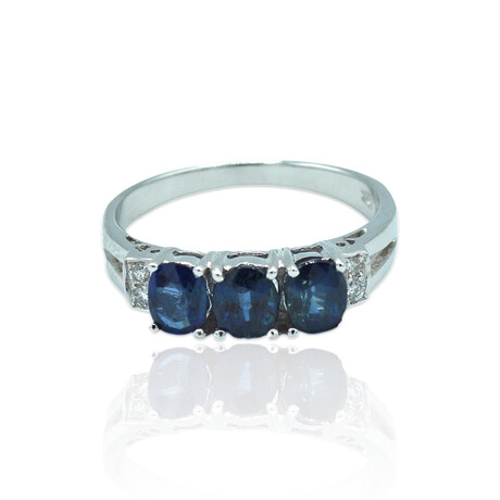 Estate // 18K White Gold Sapphire + Diamond Ring // Ring Size: 6.75 // Pre-Owned
