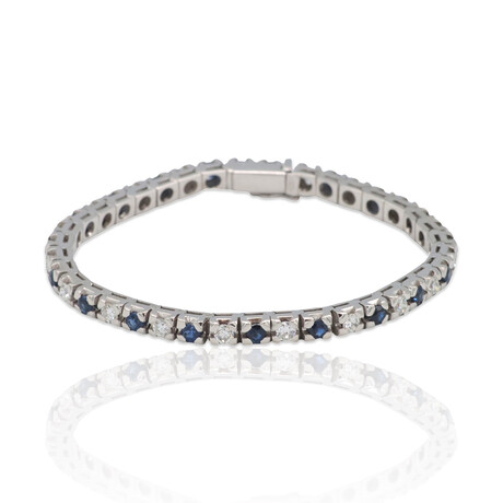 Estate // 18K White Gold Diamond + Sapphire Bracelet // 7.5" // Pre-Owned