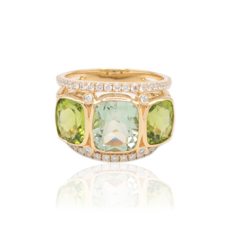 Estate // 14K Yellow Gold Diamond + Blue Topaz + Peridot Ring // Ring Size: 7 // Pre-Owned