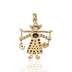 Corti // 18K Yellow Gold Diamond + Ruby White Chalcedony Pendant // 16" // Pre-Owned
