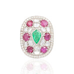 Estate // 18K White Gold Diamond Colombian Emerald Ruby Ring // Ring Size: 6.75 // Pre-Owned
