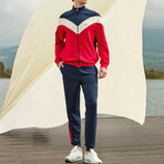 Gabe Zip-Up + Trouser Lounge Set // Red + White + Blue (M)