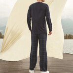 Alex Long Sleeve + Trouser Lounge Set // Navy + Plaid (S)