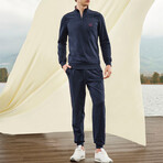 Luke Half Zip + Trouser Lounge Set // Navy (S)