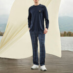 Alex Long Sleeve + Trouser Lounge Set // Navy + Plaid (S)