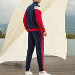 Gabe Zip-Up + Trouser Lounge Set // Red + White + Blue (M)