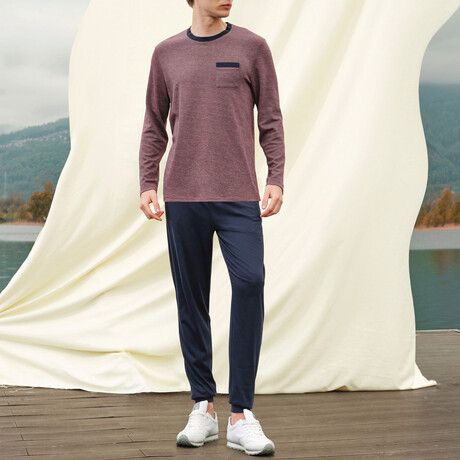 Ryan Long Sleeve + Trouser Lounge Set // Red + Blue (S)