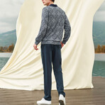 Tyler V-Neck + Trouser Lounge Set // Gray + Blue (S)