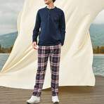 Elis Long Sleeve + Trouser Lounge Set // Navy + Red (S)