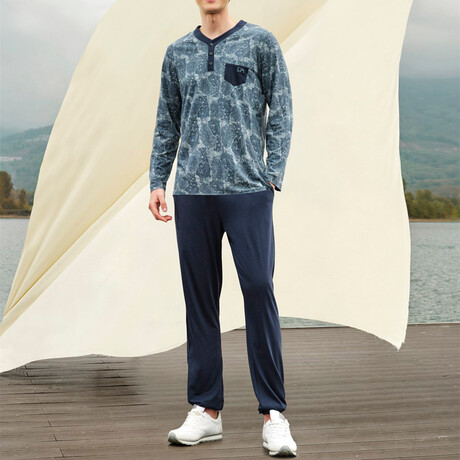 Kit Long Sleeve + Trouser Lounge Set // Navy Blue (S)