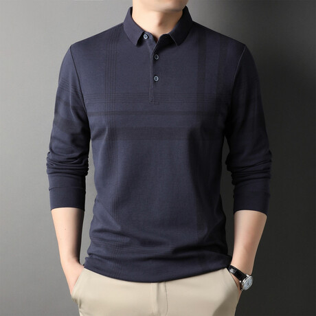 Jules Plaid Long Sleeve Polo // Dark Blue (XS)