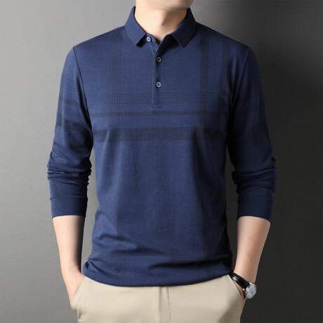 Jules Plaid Long Sleeve Polo // Sapphire (XS)