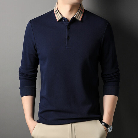 Alec Plaid Collar Polo // Dark Blue (XS)