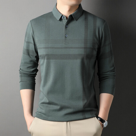 Jules Plaid Long Sleeve Polo // Green (XS)