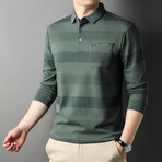 Robert Blocked Striped Polo // Green (M)