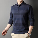 Robert Blocked Striped Polo // Dark Blue (M)