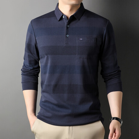 Robert Blocked Striped Polo // Dark Blue (XS)