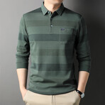 Robert Blocked Striped Polo // Green (M)