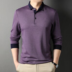 Alvin Striped Long Sleeve Polo // Purple (L)