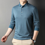 Logan Striped Long Sleeve Polo // Blue (XS)