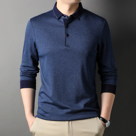 Alvin Striped Long Sleeve Polo // Blue (XS)