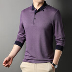 Alvin Striped Long Sleeve Polo // Purple (L)