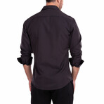 Windowpane Texture Long Sleeve Button-Up Shirt // Black (XL)