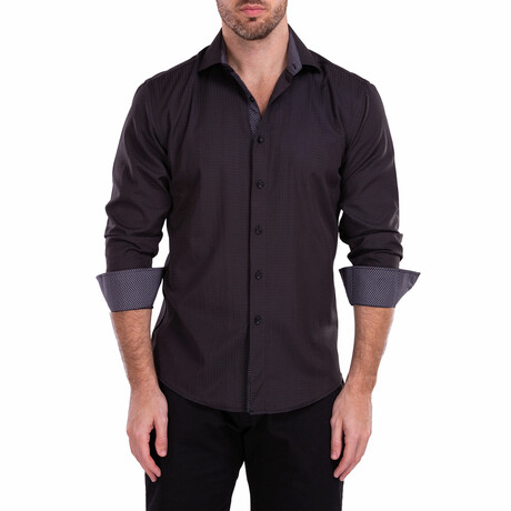 Windowpane Texture Long Sleeve Button-Up Shirt // Black (XS)