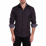 Windowpane Texture Long Sleeve Button-Up Shirt // Black (3XL)