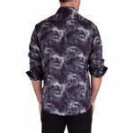 Subtle Fog Paisley + Silk Texture Long Sleeve Button-Up Shirt // Black (M)