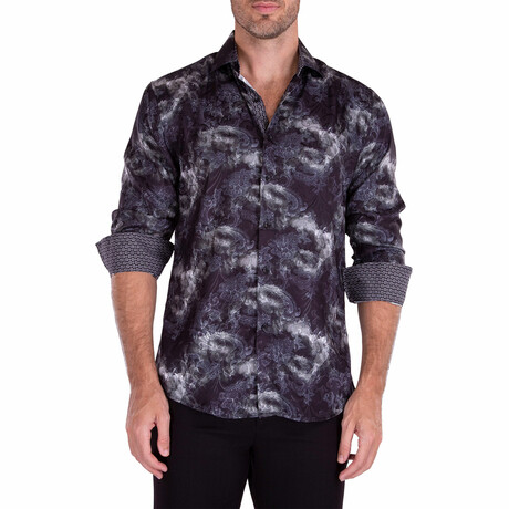 Subtle Fog Paisley + Silk Texture Long Sleeve Button-Up Shirt // Black (XS)