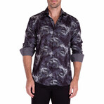 Subtle Fog Paisley + Silk Texture Long Sleeve Button-Up Shirt // Black (L)