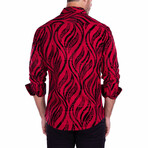 Greek Maze Print Long Sleeve Button-Up Shirt // Red (2XL)