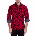 Greek Maze Print Long Sleeve Button-Up Shirt // Red (XL)